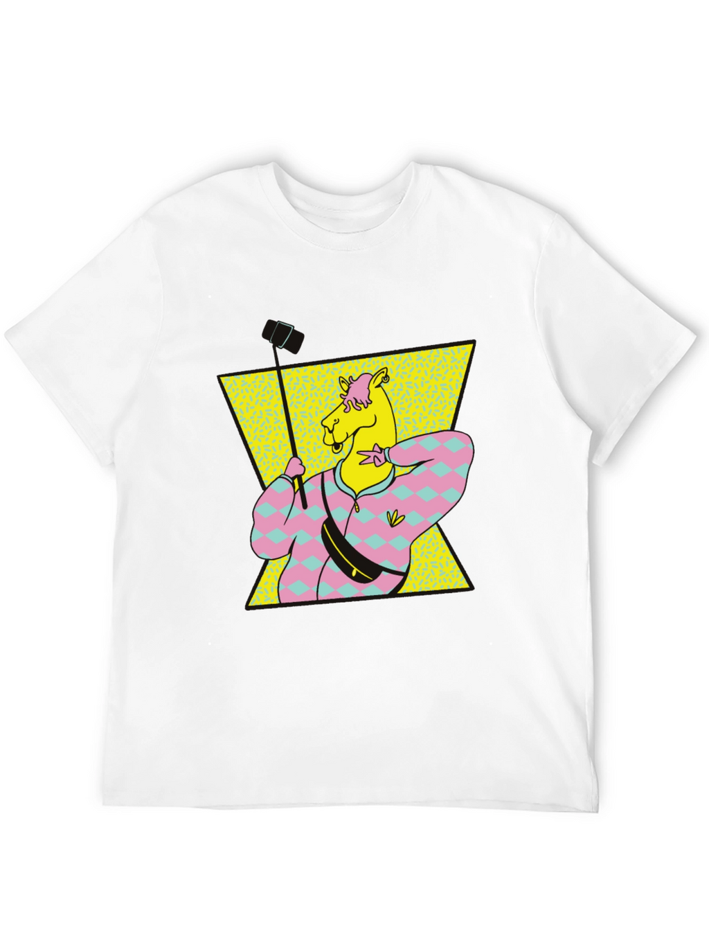 Retro Camel Selfie T-Shirt - Black Cotton Tee