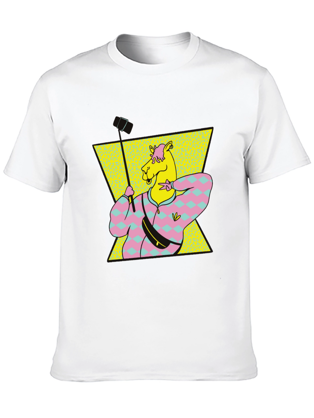 Retro Camel Selfie T-Shirt - Black Cotton Tee