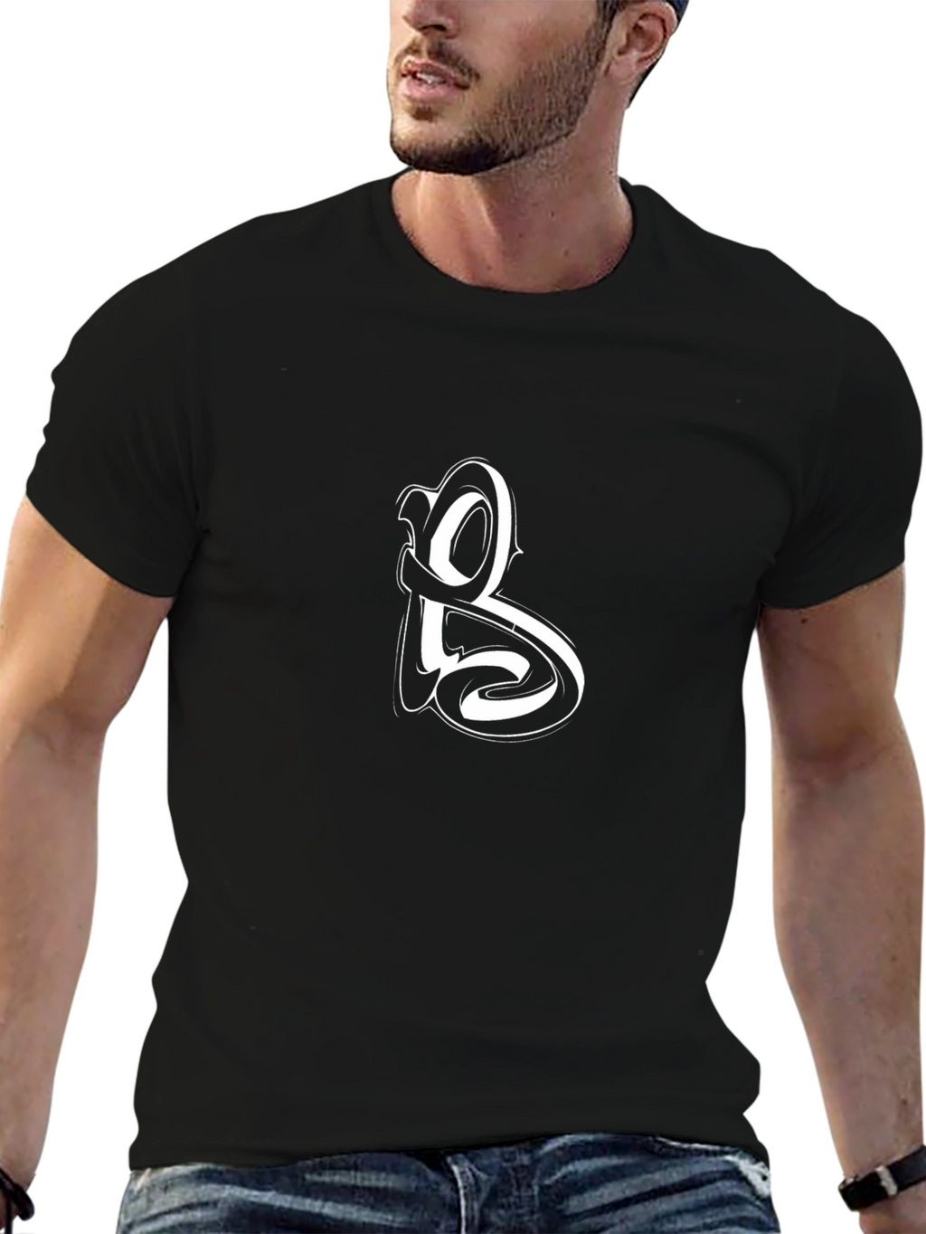 Black T-Shirt with White Letter B Design