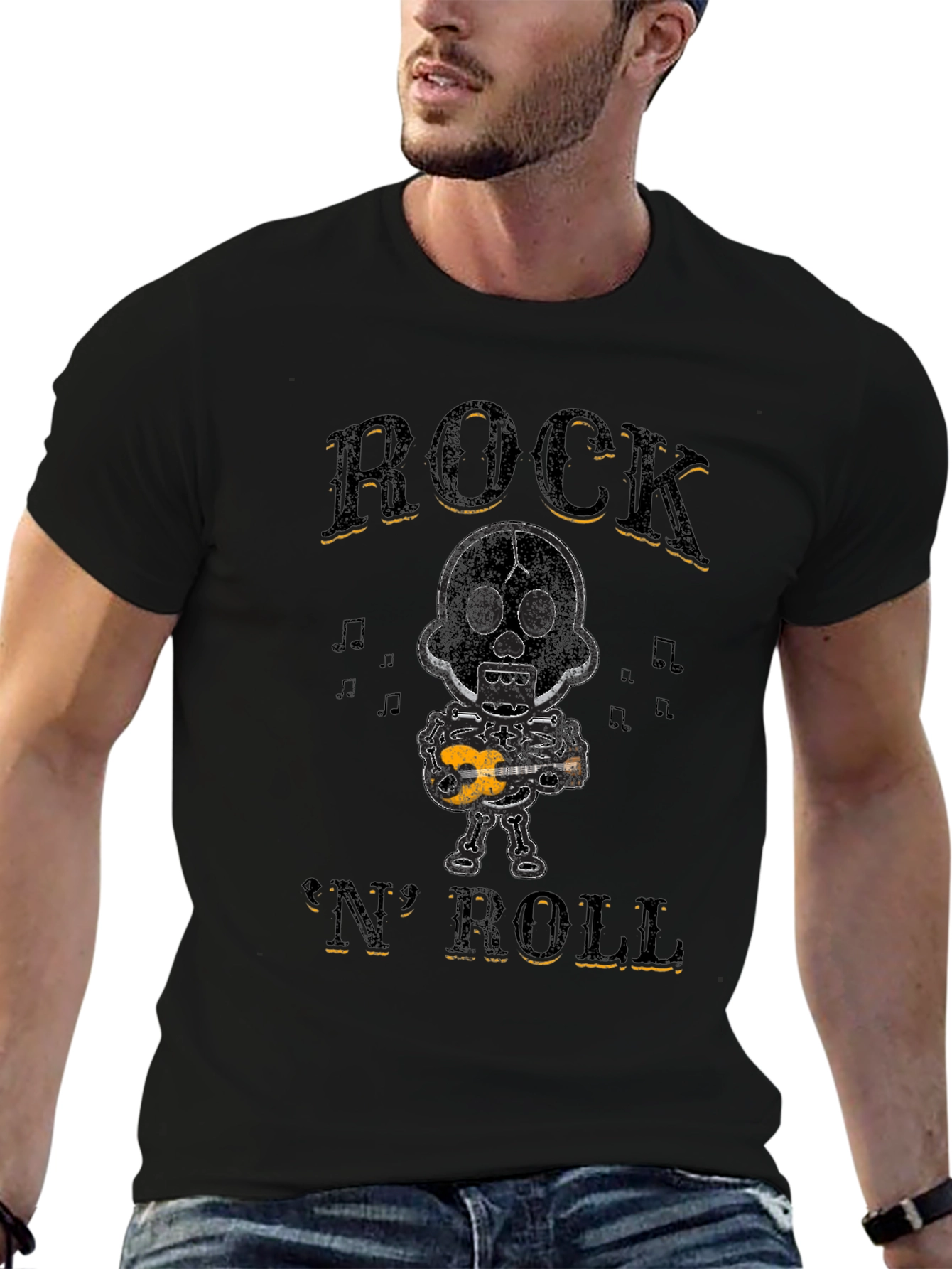 Rock N Roll Skeleton Graphic T-Shirt