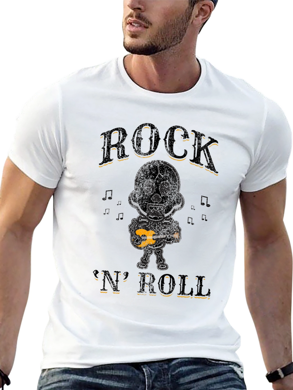 Rock N Roll Skeleton Graphic T-Shirt