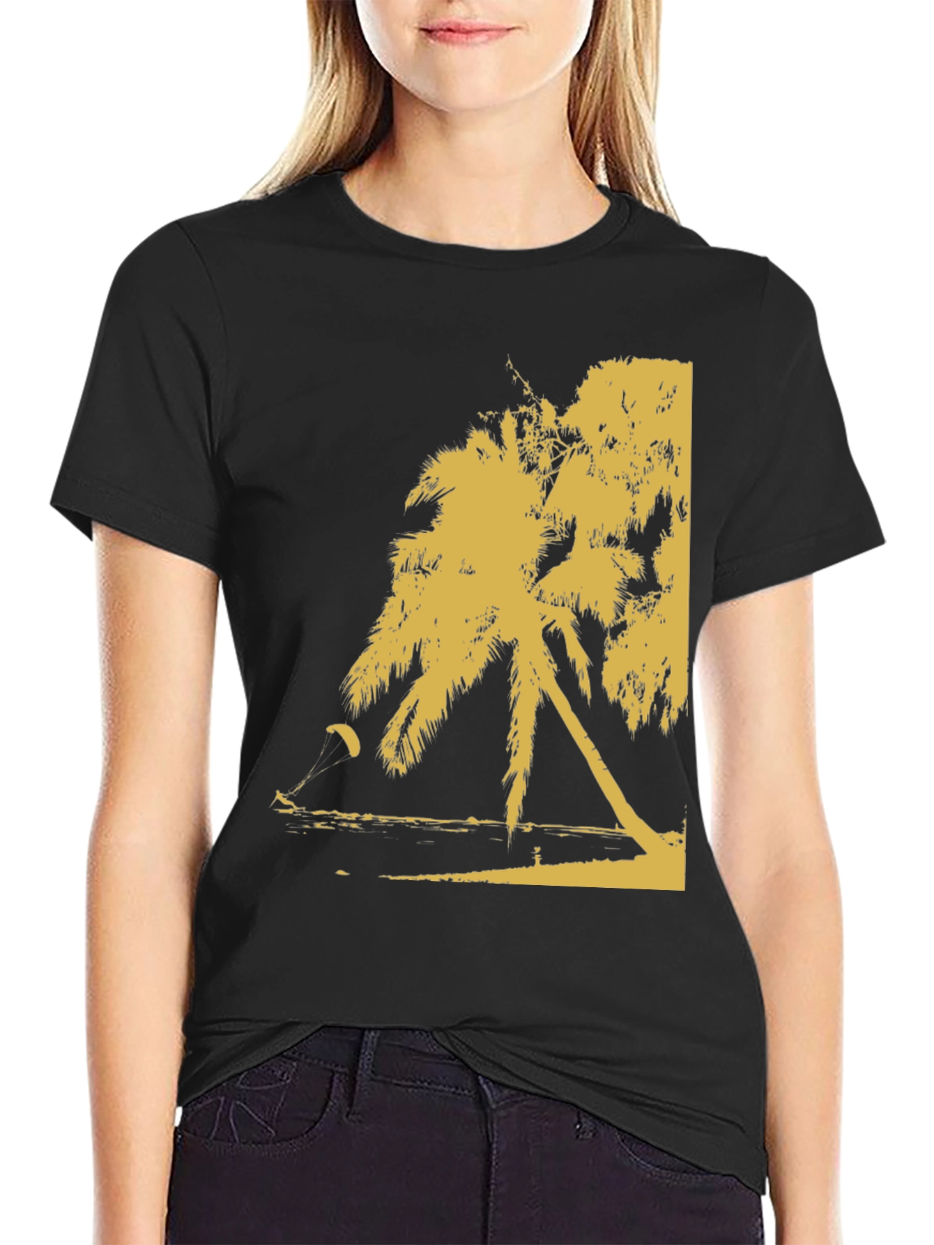 Black Palm Tree Beach Print T-Shirt
