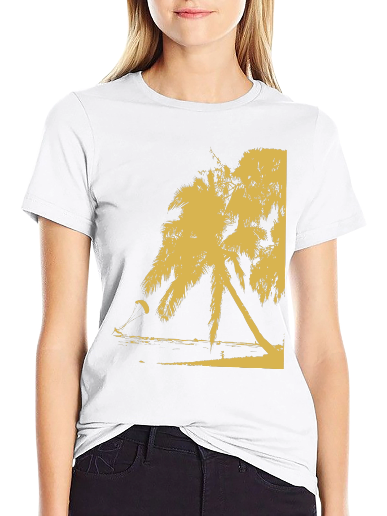 Black Palm Tree Beach Print T-Shirt