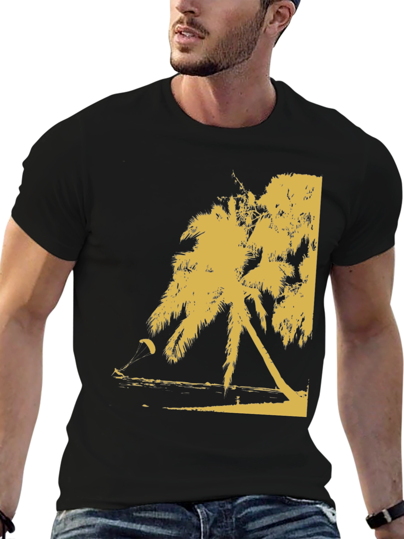Black Palm Tree Beach Print T-Shirt