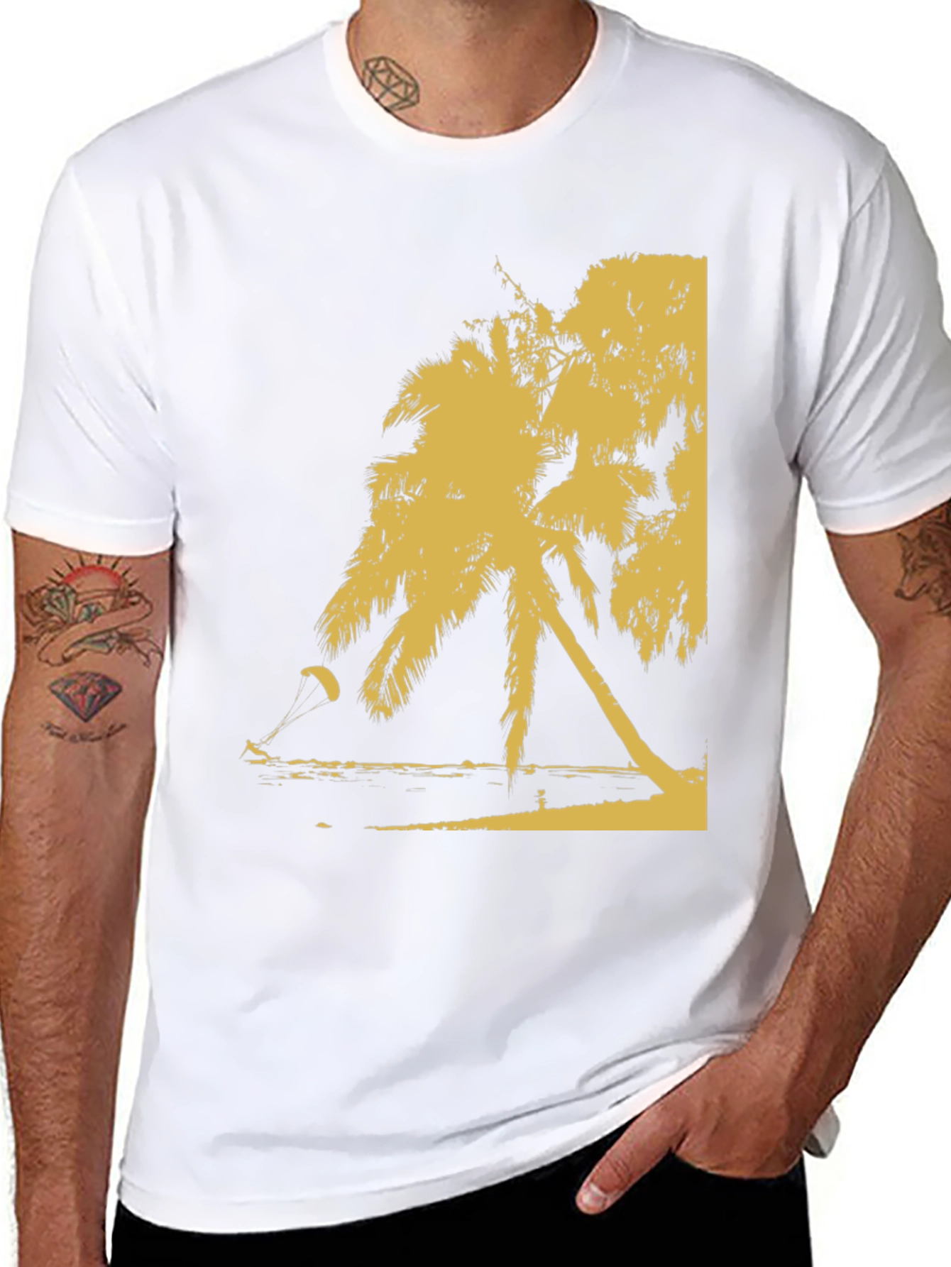 Black Palm Tree Beach Print T-Shirt