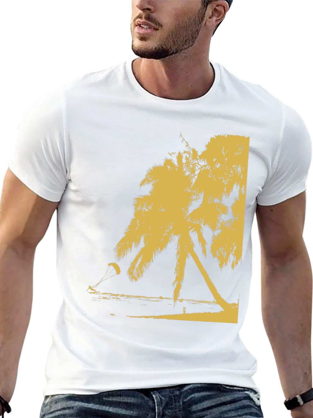 Black Palm Tree Beach Print T-Shirt