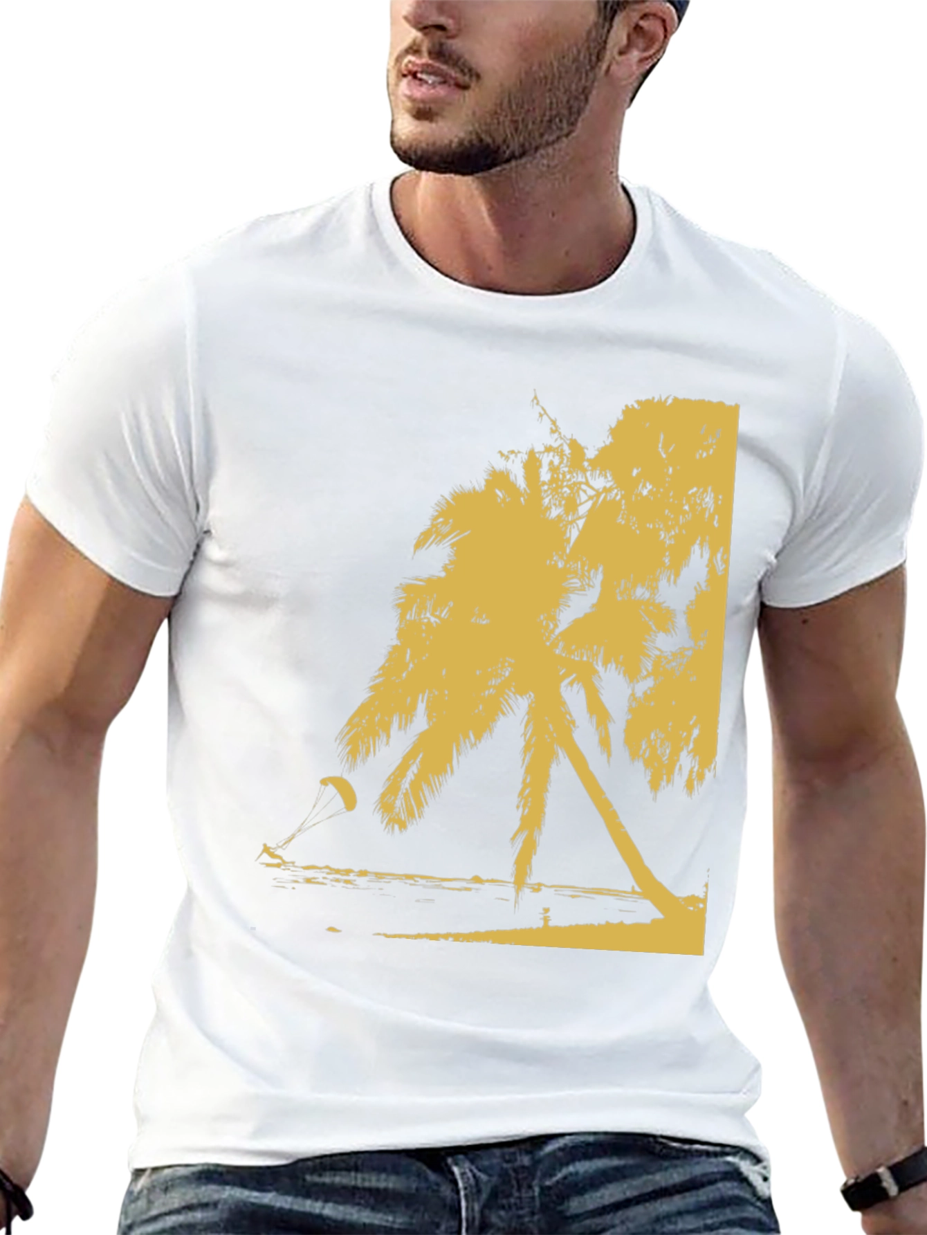 Black Palm Tree Beach Print T-Shirt