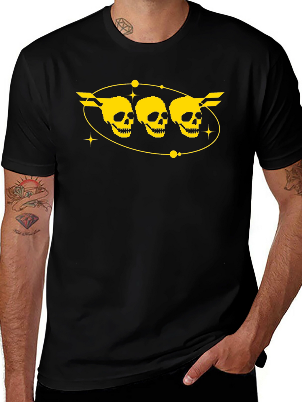 Skull Trio Graphic T-Shirt - Black