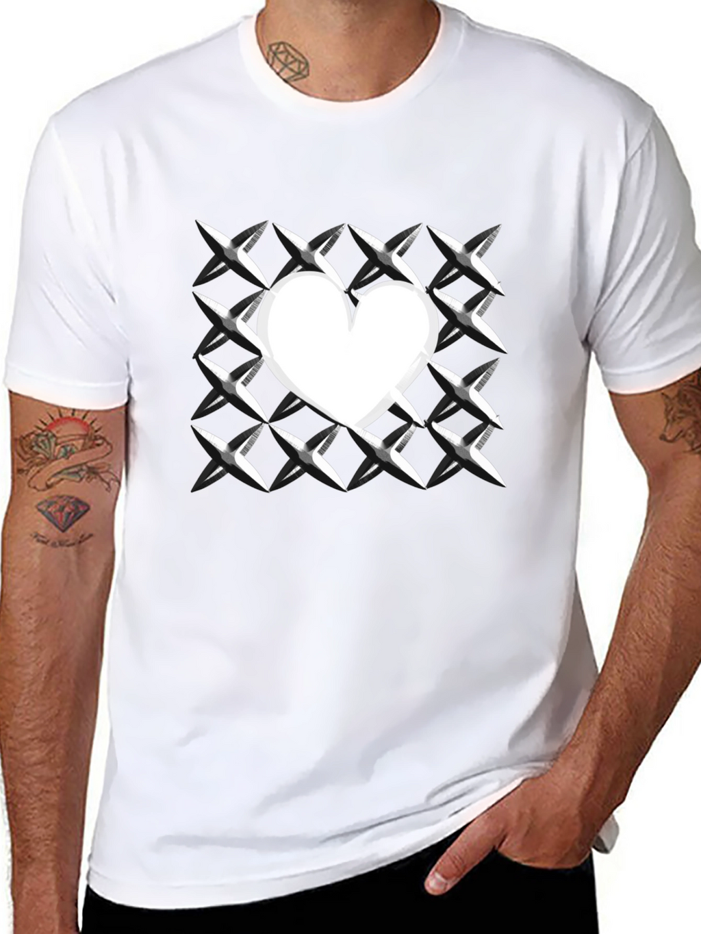 Heart Grid Graphic Tee - Modern Casual T-Shirt