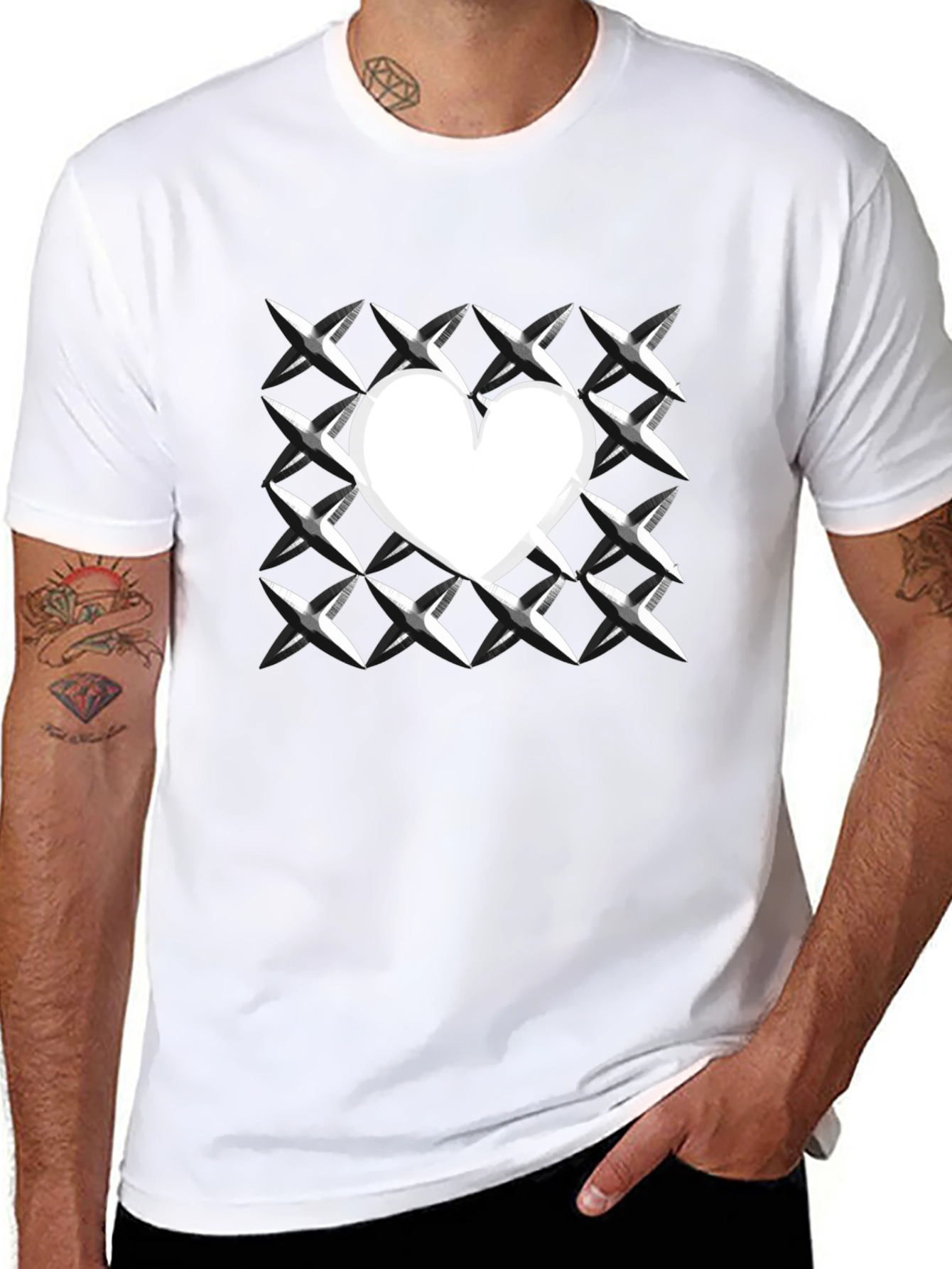 Heart Grid Graphic Tee - Modern Casual T-Shirt