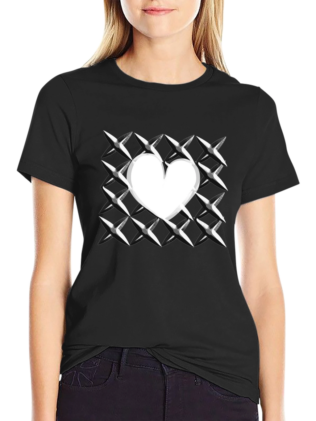 Heart Grid Graphic Tee - Modern Casual T-Shirt