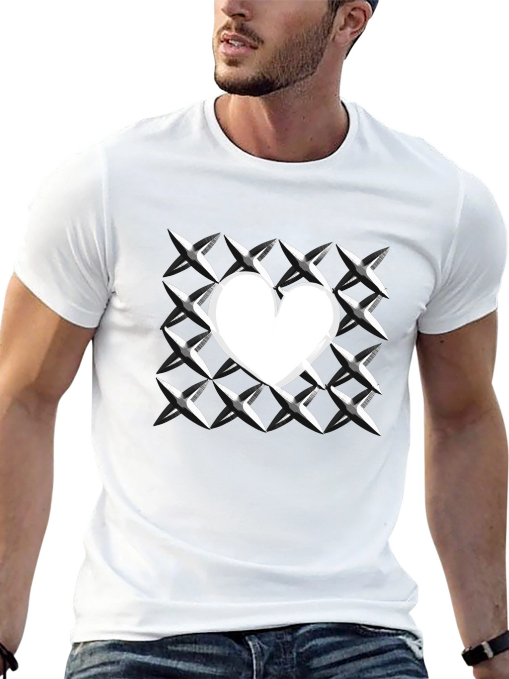 Heart Grid Graphic Tee - Modern Casual T-Shirt