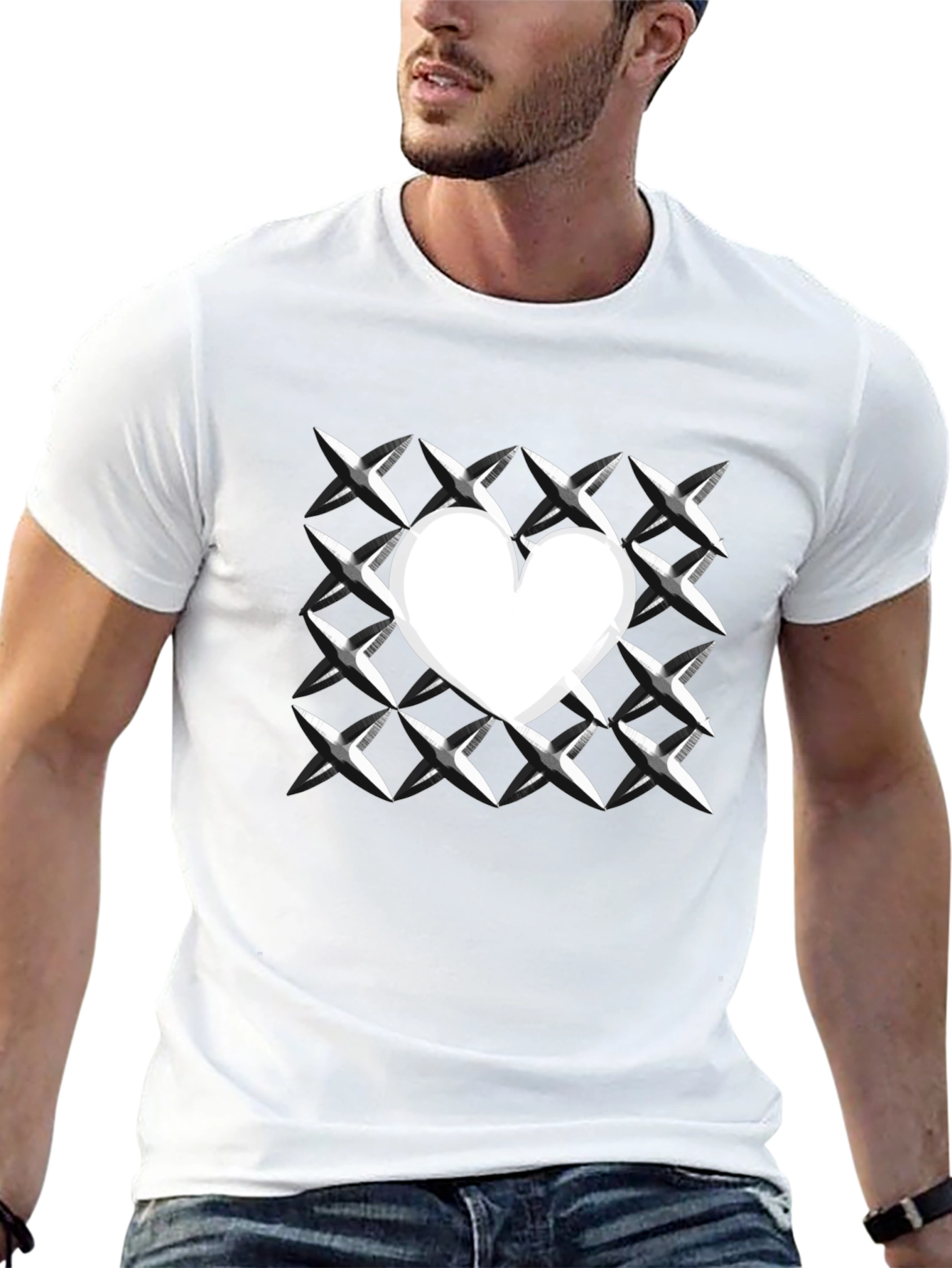 Heart Grid Graphic Tee - Modern Casual T-Shirt