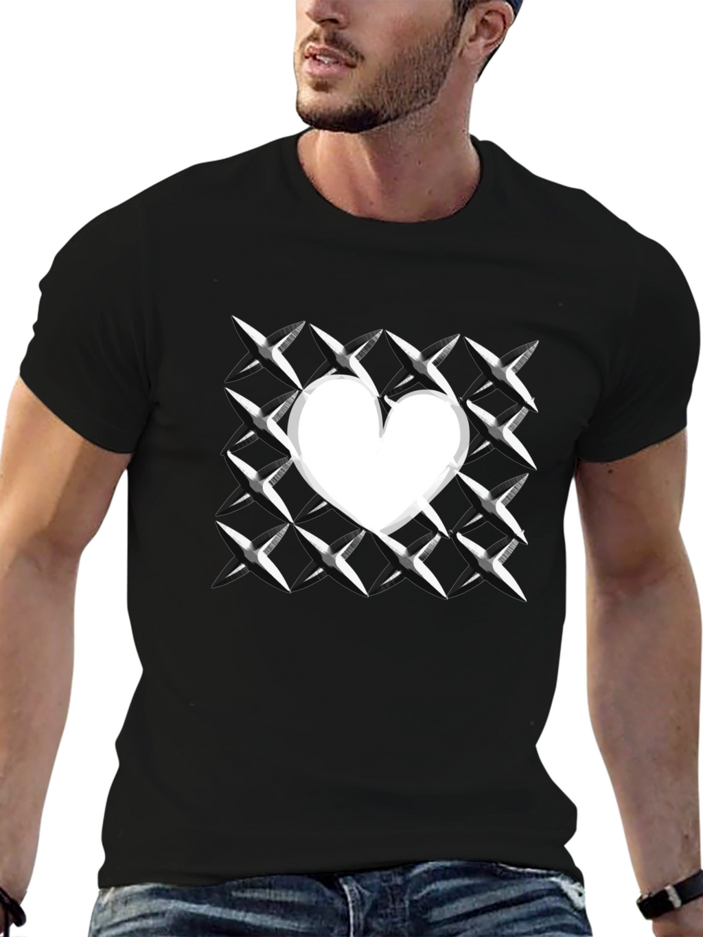 Heart Grid Graphic Tee - Modern Casual T-Shirt