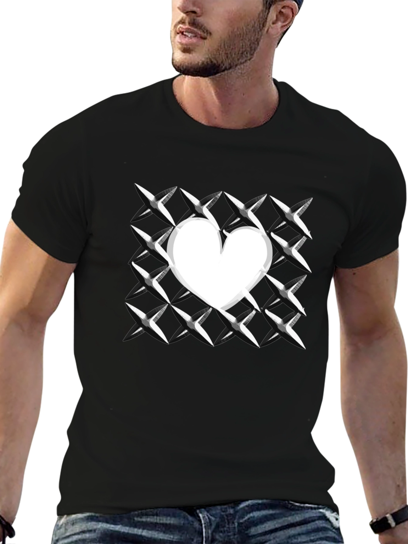 Heart Grid Graphic Tee - Modern Casual T-Shirt