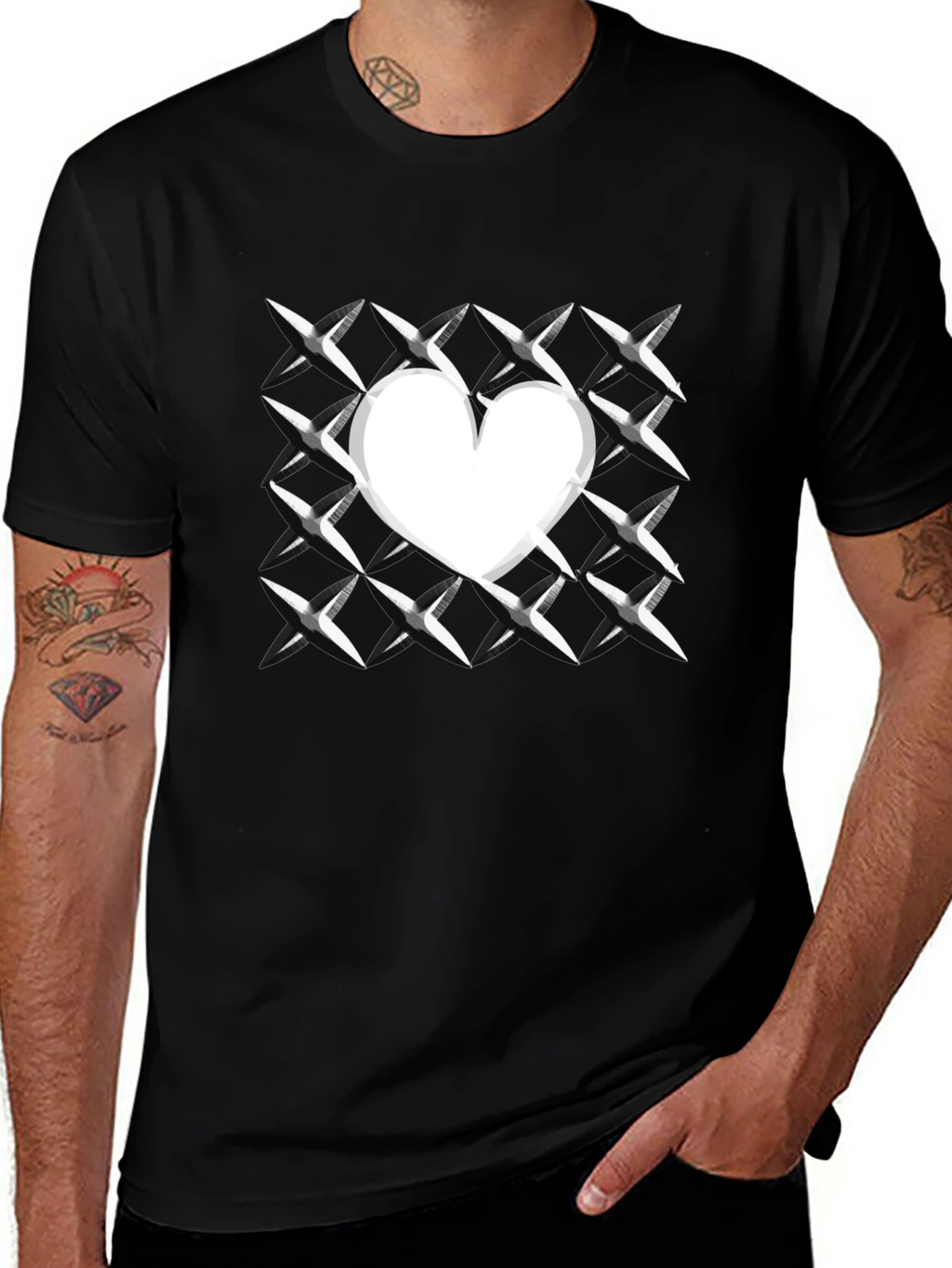 Heart Grid Graphic Tee - Modern Casual T-Shirt