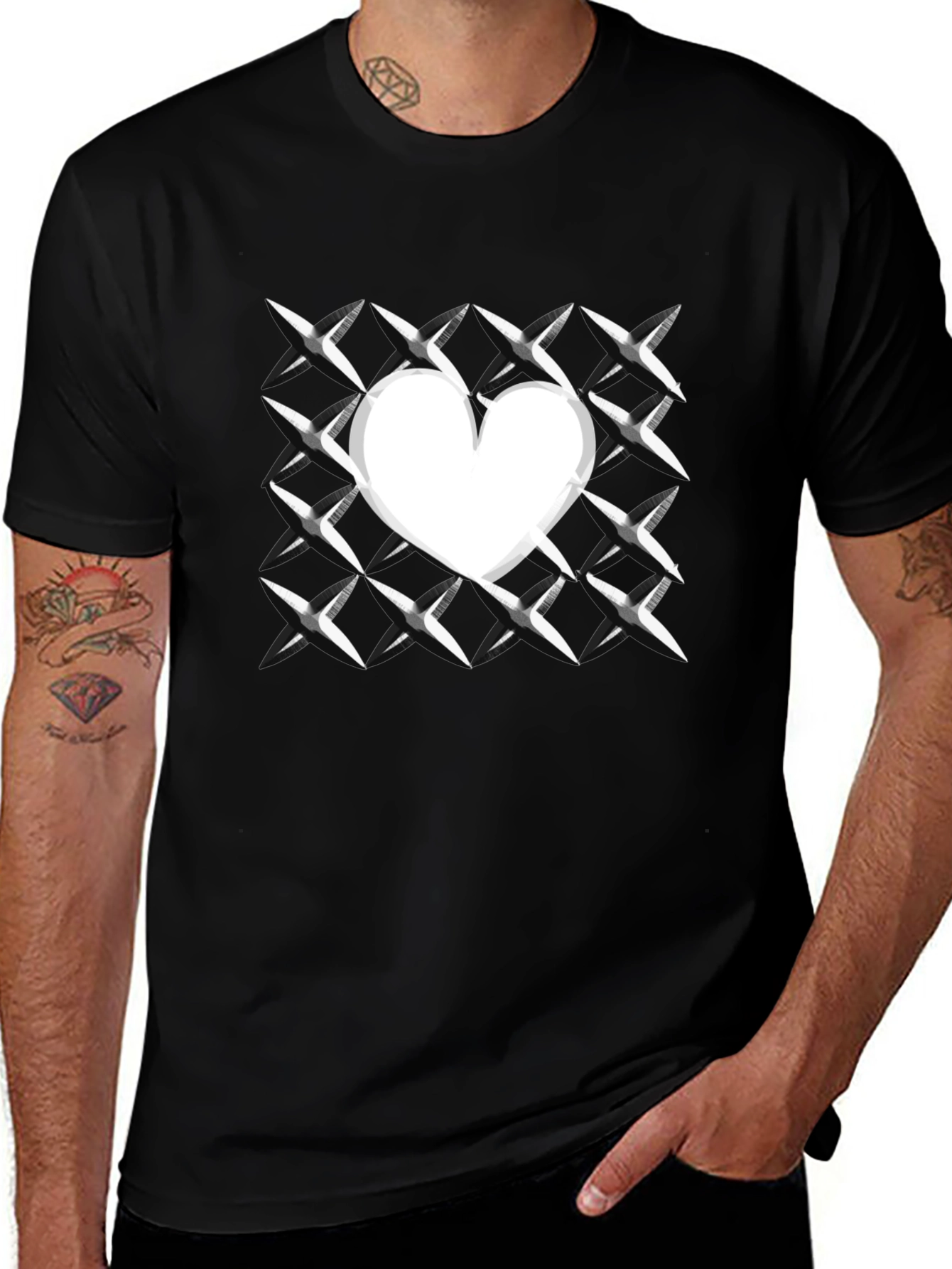 Heart Grid Graphic Tee - Modern Casual T-Shirt