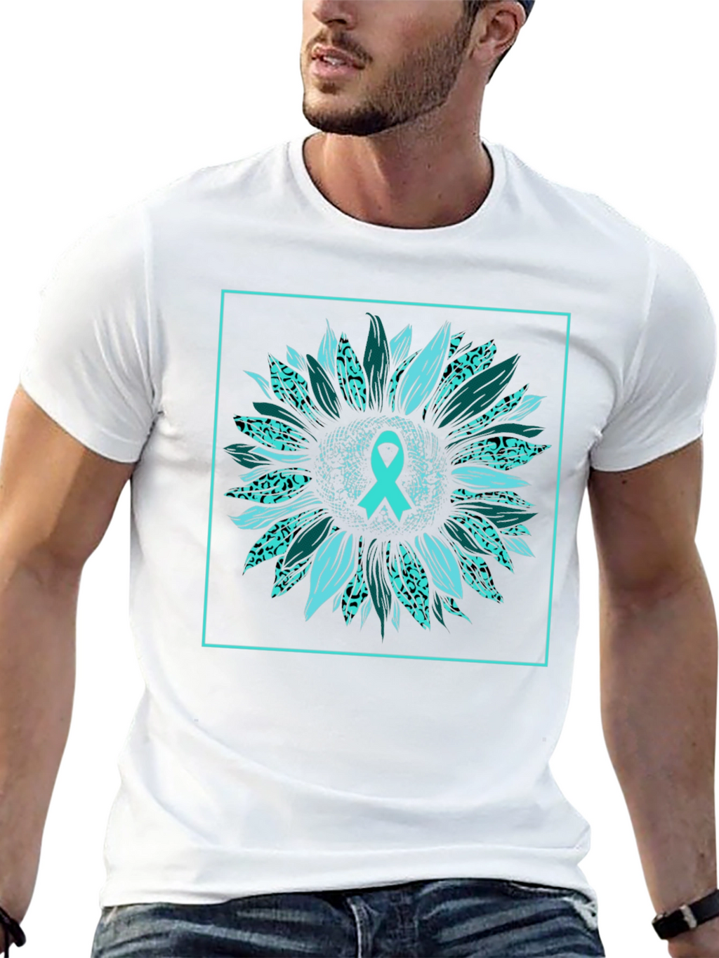 Teal Ribbon Sunflower Graphic Tee