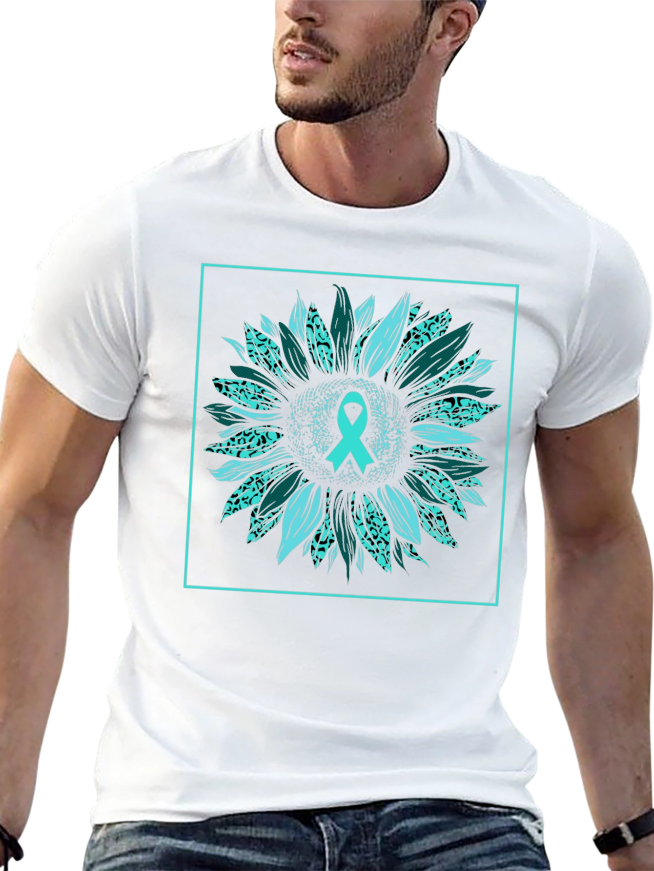 Teal Ribbon Sunflower Graphic Tee