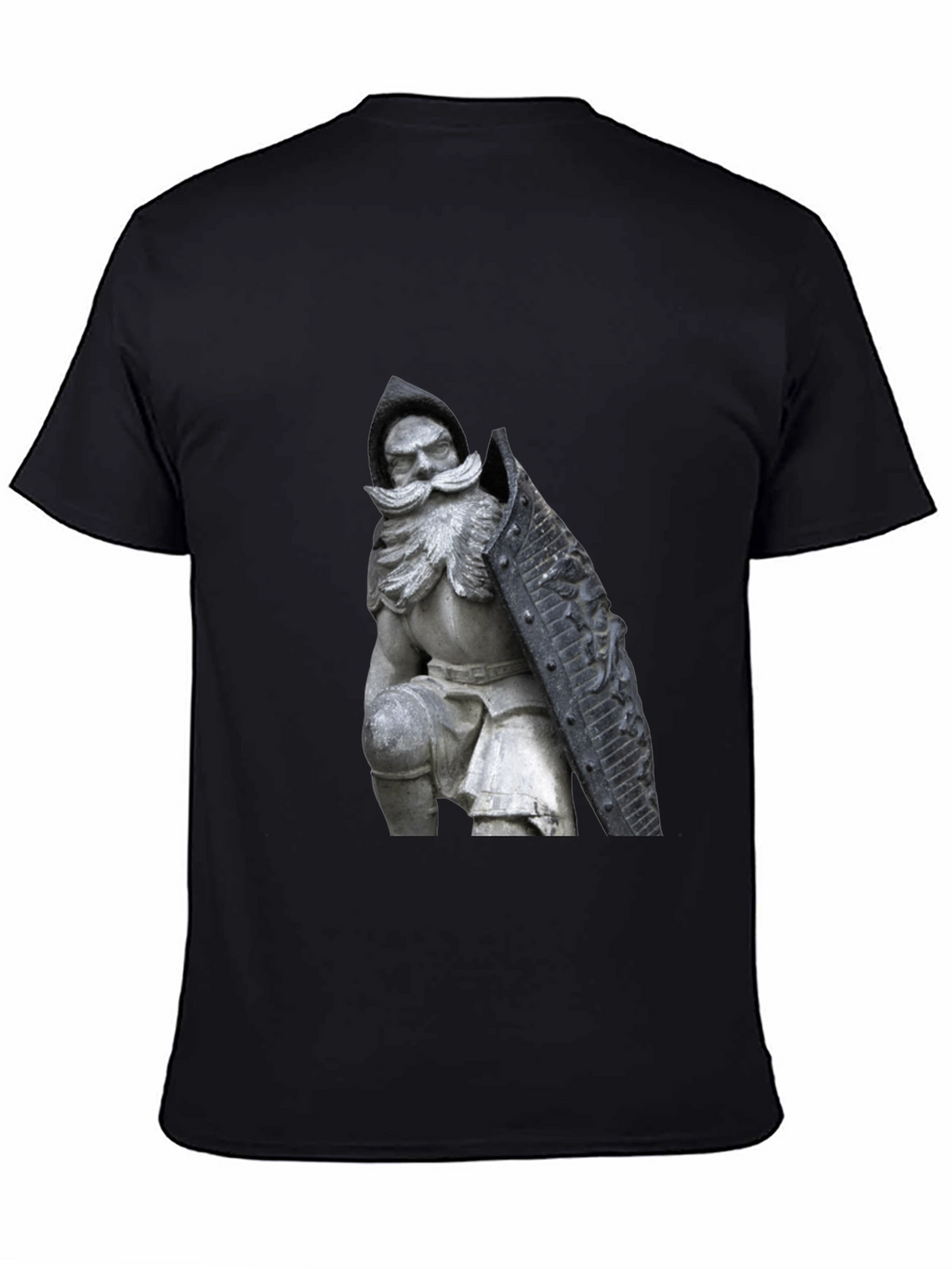 Black T-Shirt with Knight Statue Design