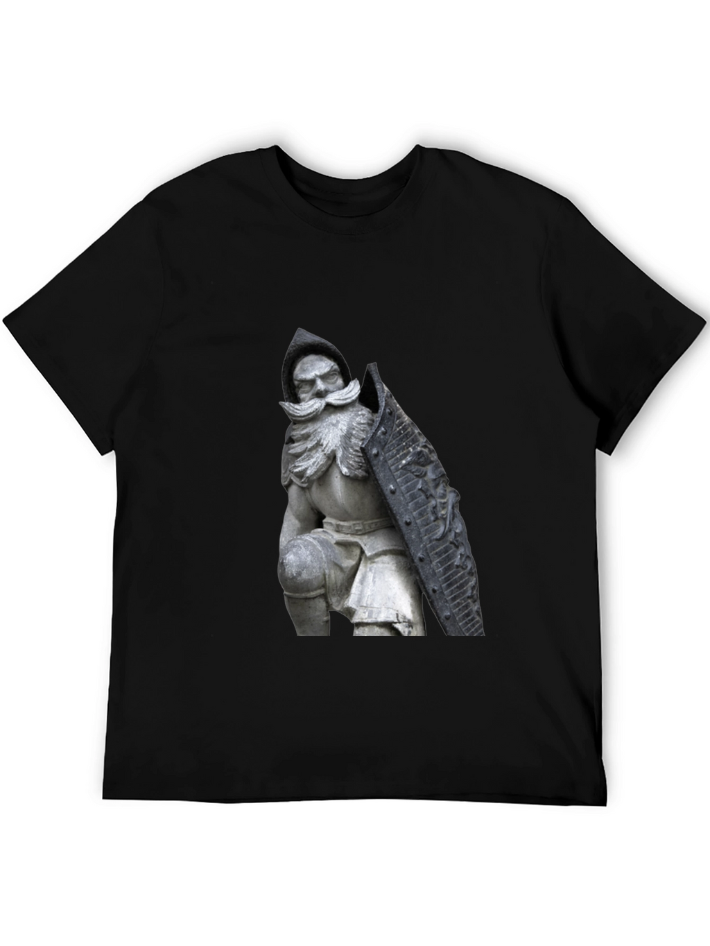Black T-Shirt with Knight Statue Design