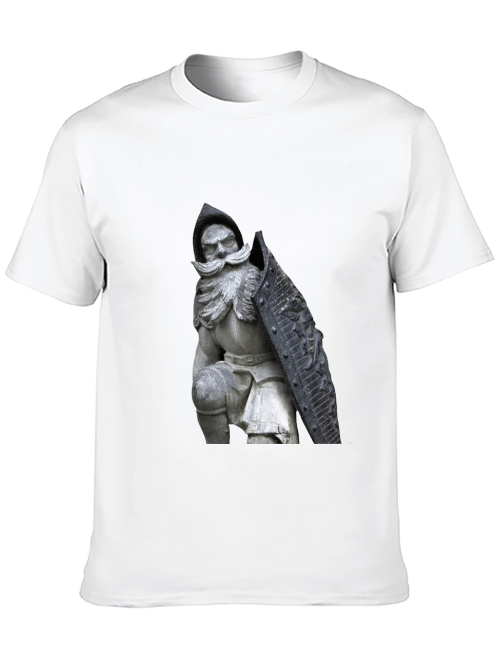 Black T-Shirt with Knight Statue Design