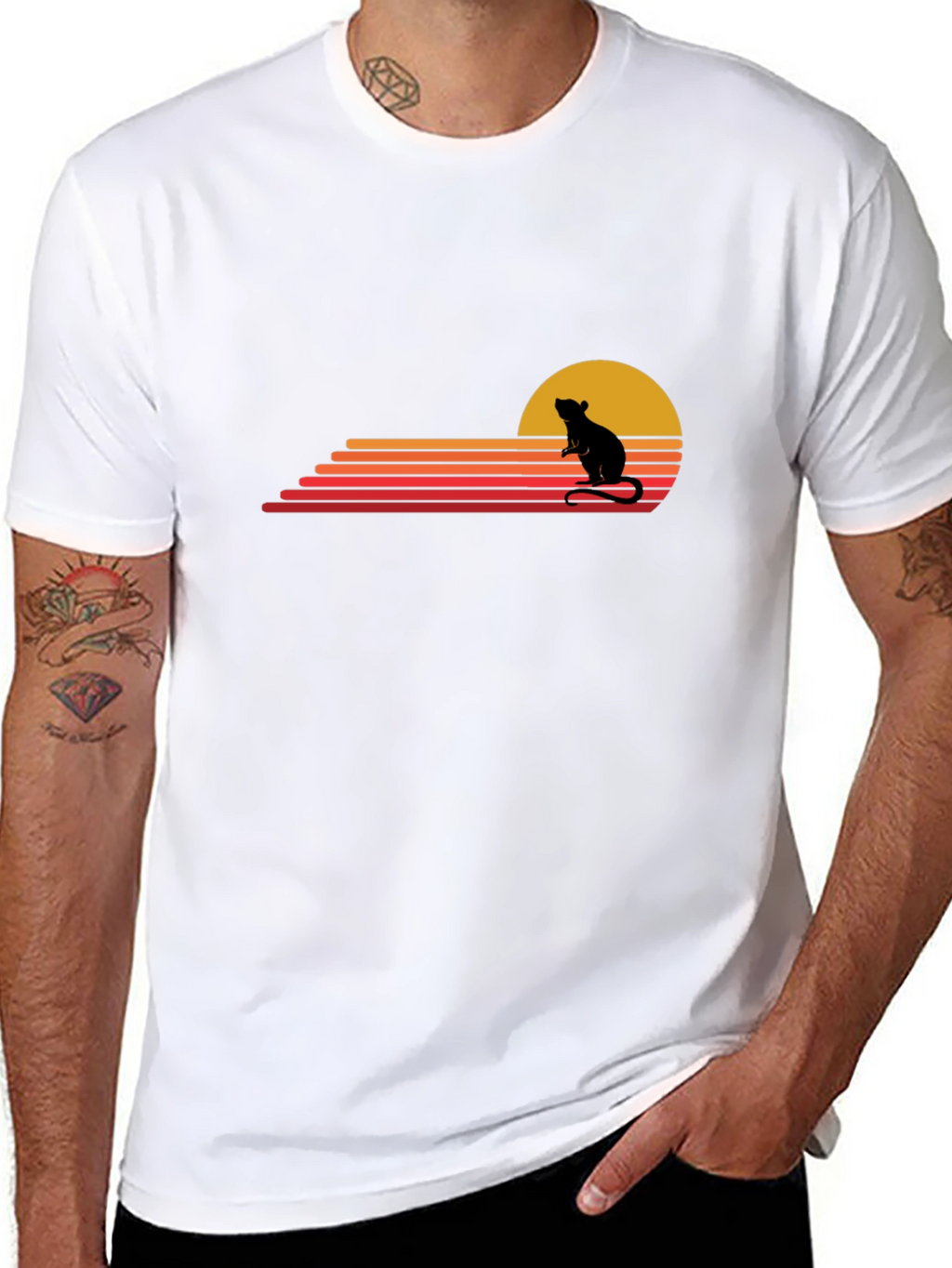 Retro Rat Sunset Black T-Shirt