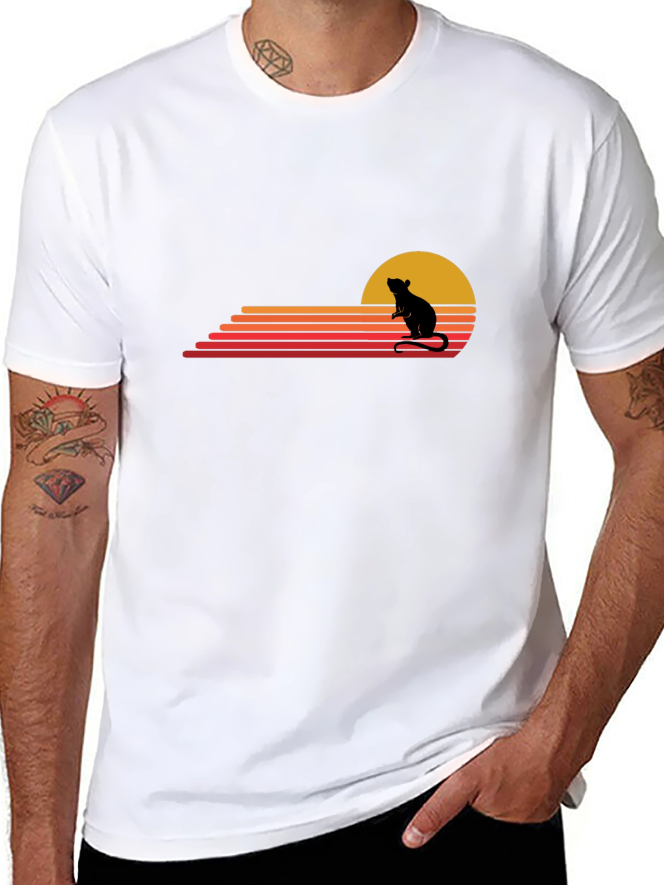 Retro Rat Sunset Black T-Shirt