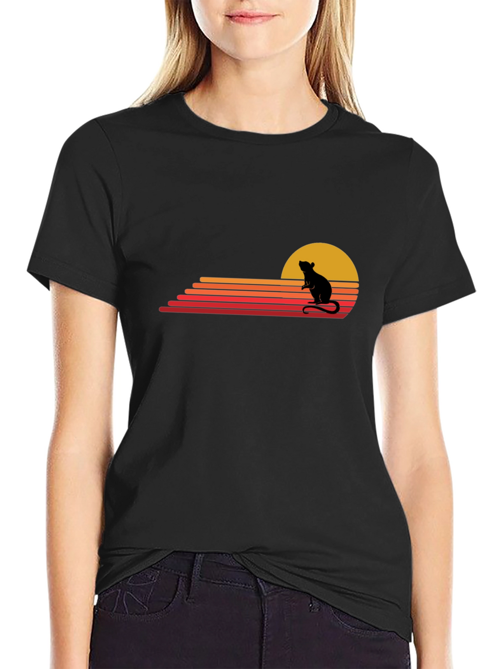 Retro Rat Sunset Black T-Shirt