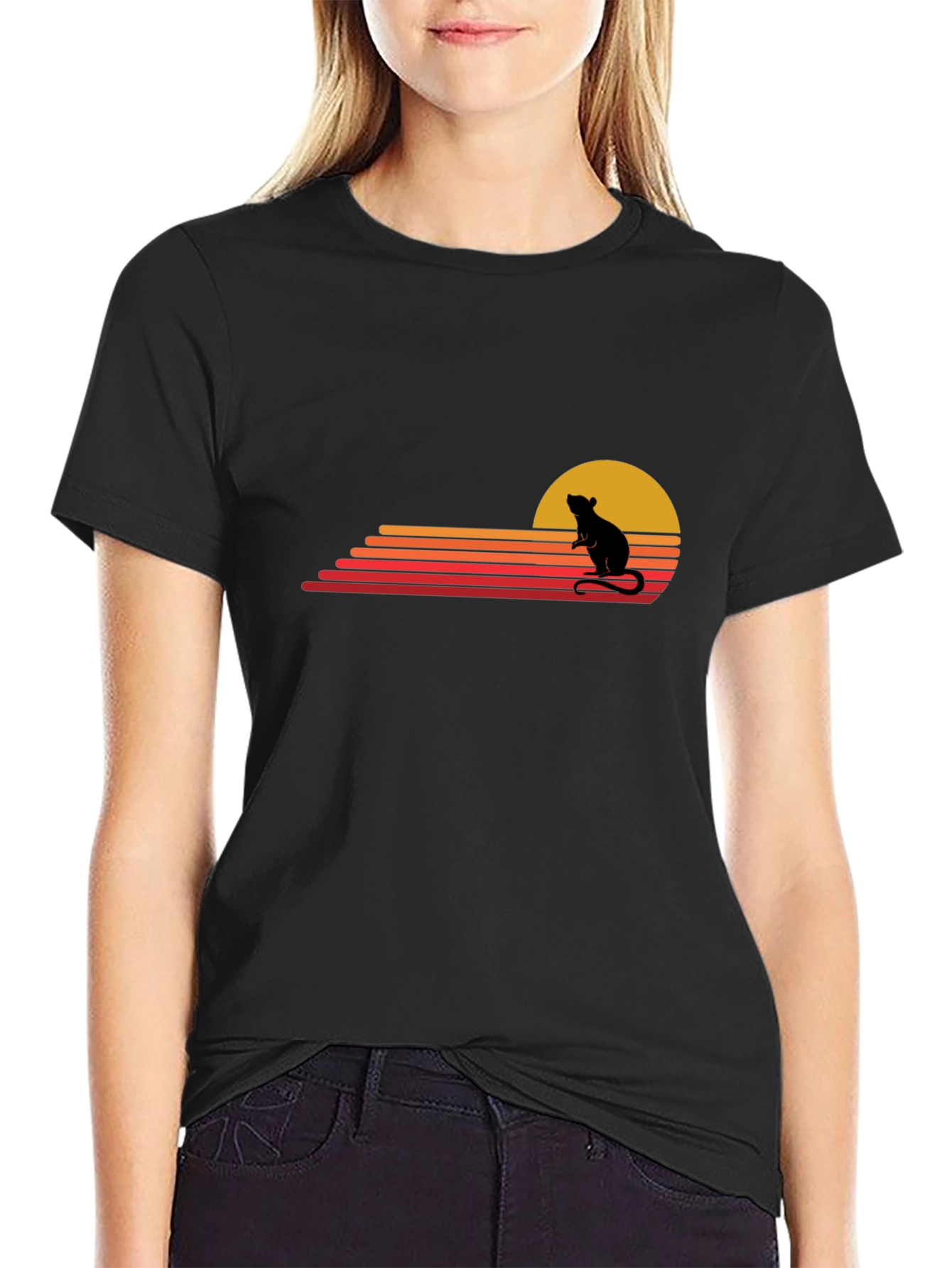 Retro Rat Sunset Black T-Shirt