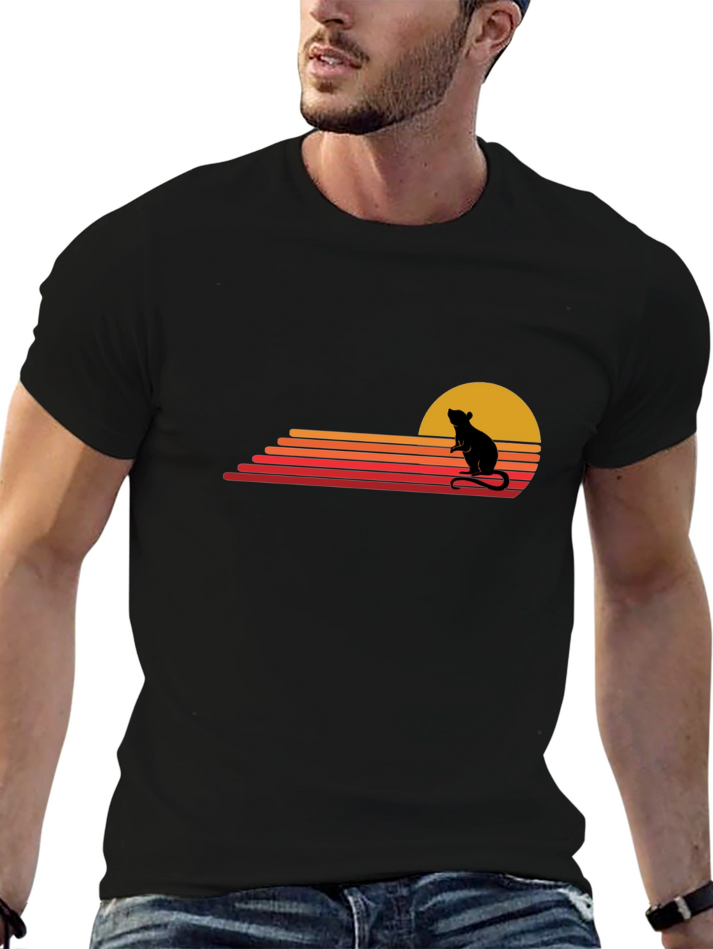 Retro Rat Sunset Black T-Shirt