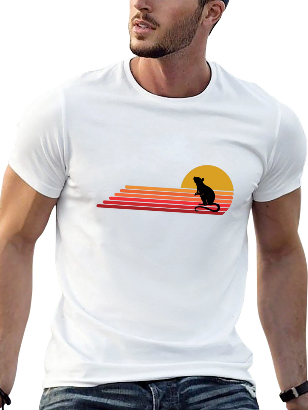 Retro Rat Sunset Black T-Shirt