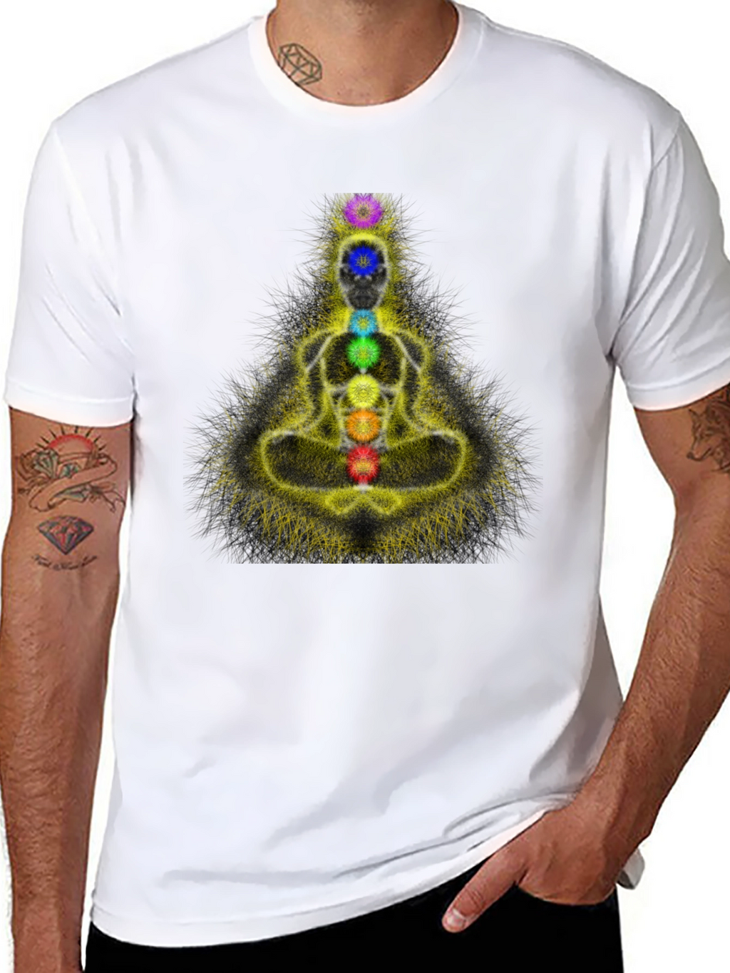 Chakra Meditation Graphic Black T-Shirt