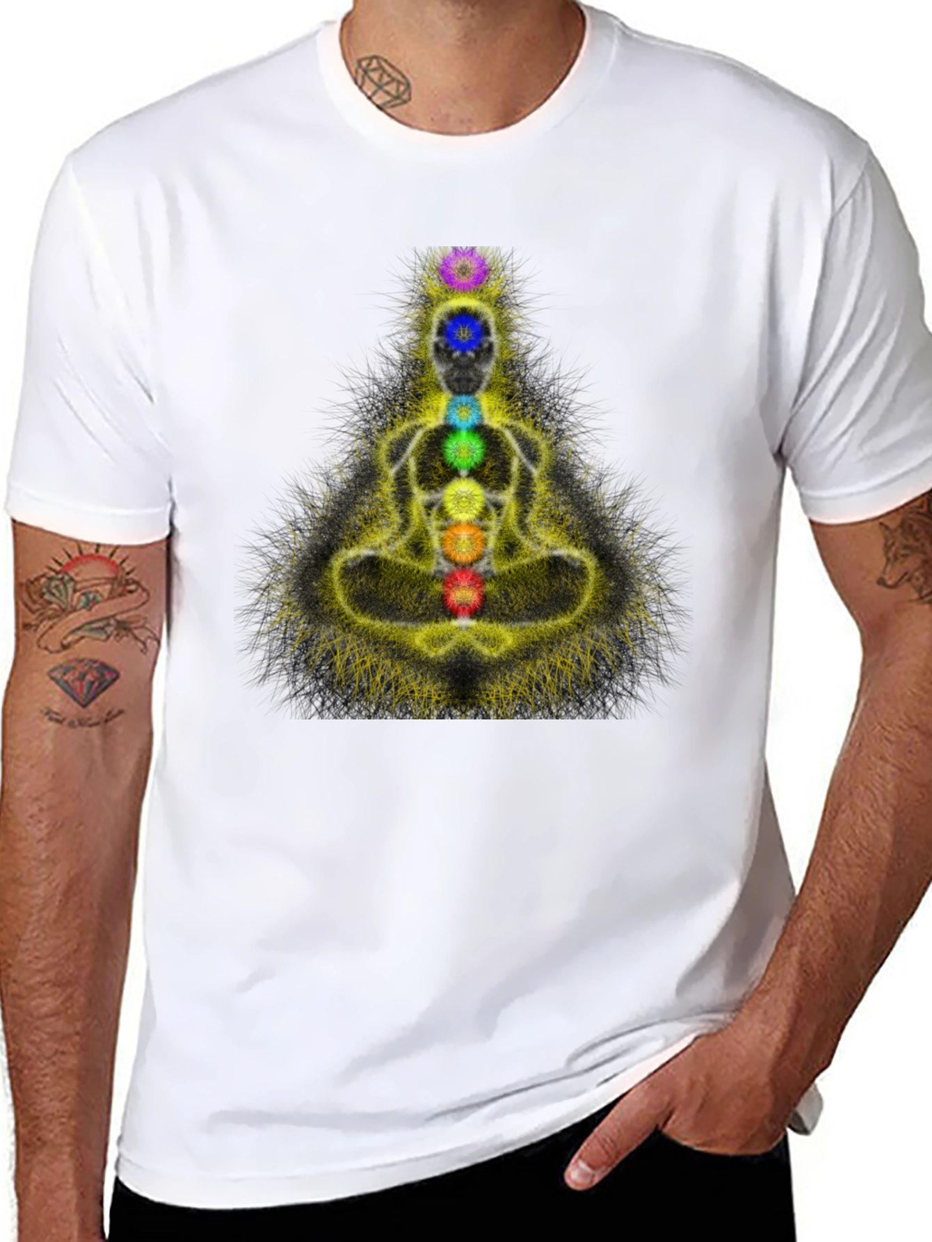 Chakra Meditation Graphic Black T-Shirt