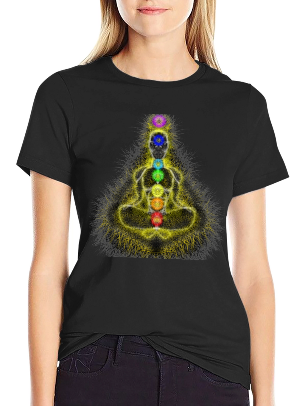 Chakra Meditation Graphic Black T-Shirt