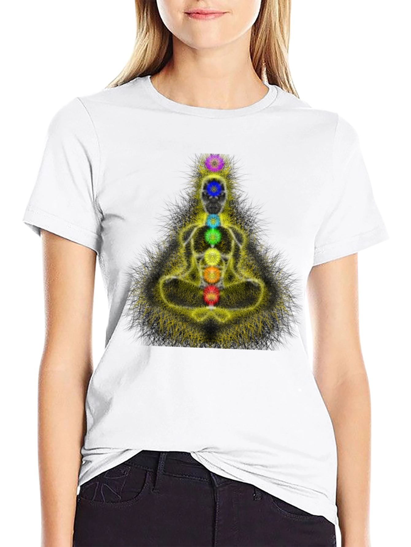 Chakra Meditation Graphic Black T-Shirt