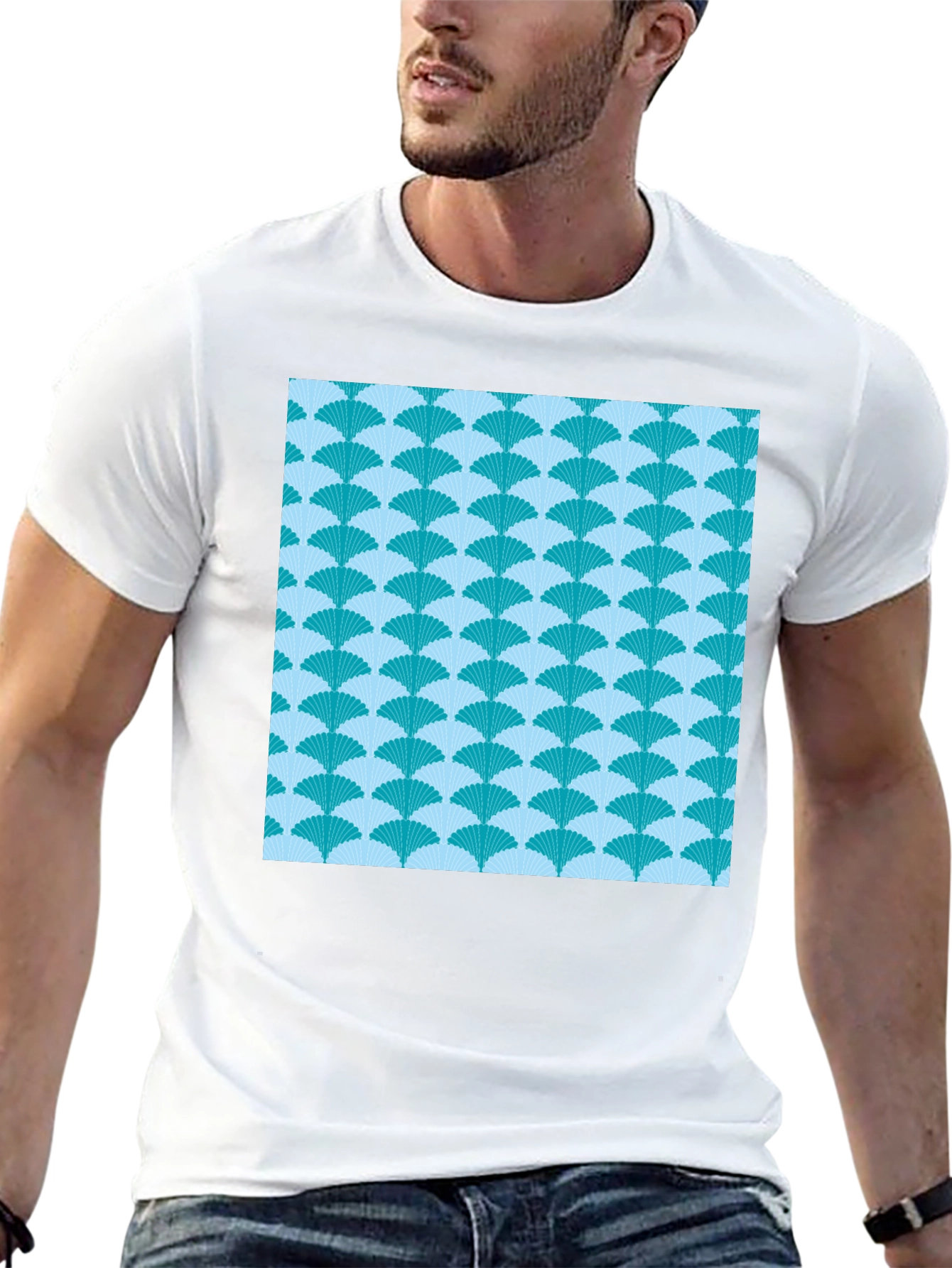 Fan Pattern Tee - Stylish Graphic Print T-Shirt