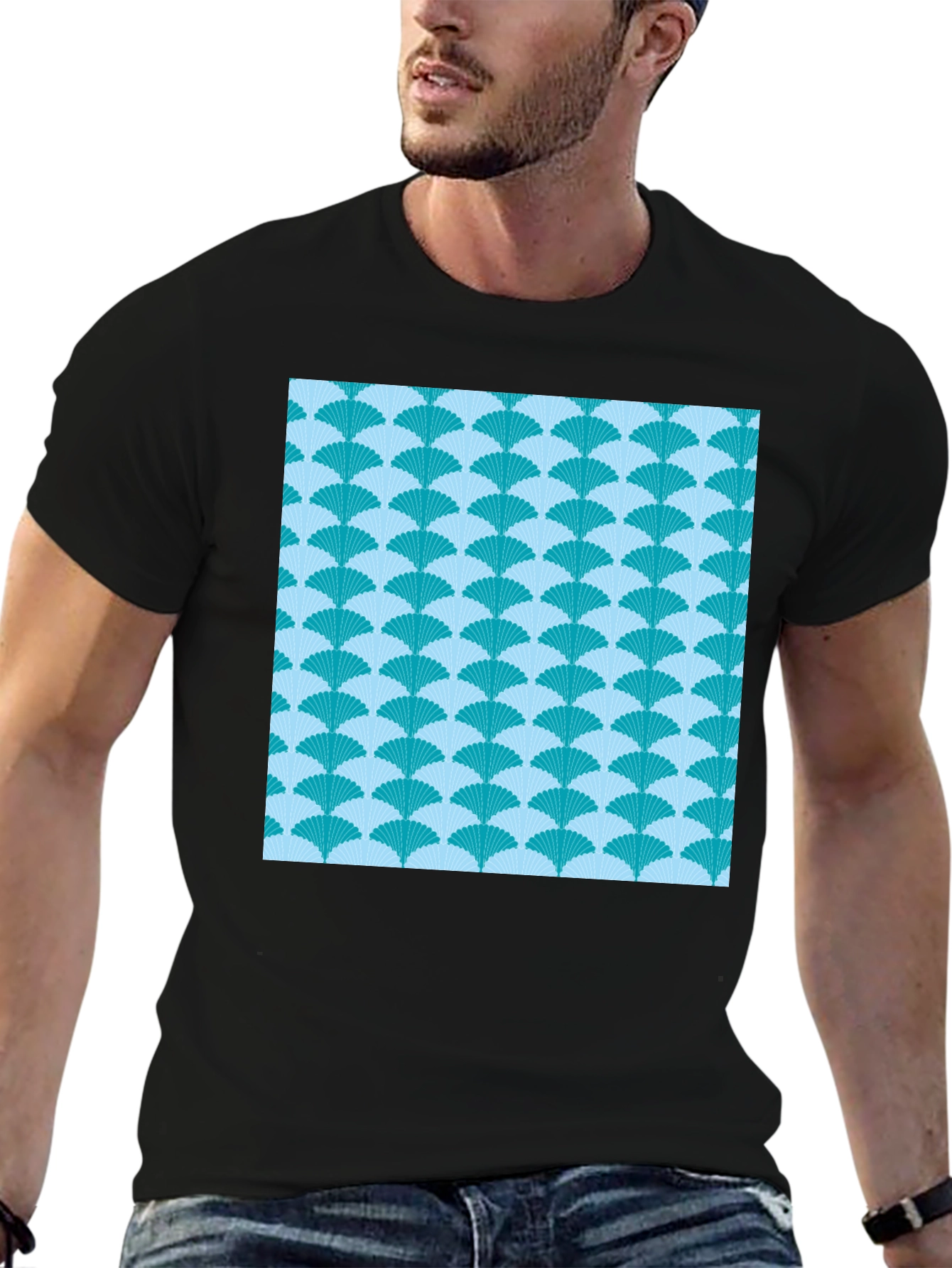 Fan Pattern Tee - Stylish Graphic Print T-Shirt