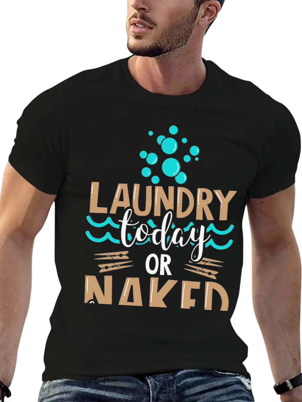 Laundry Today or Naked Black T-Shirt