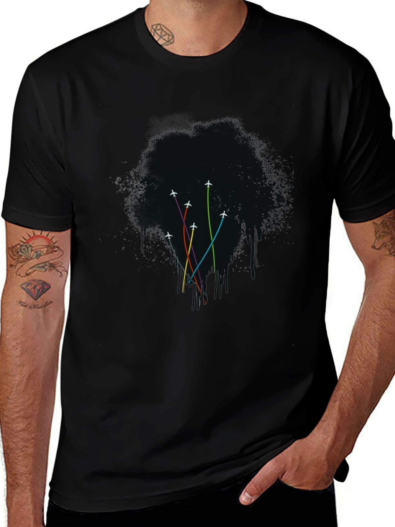 Mens Black Airplane Trail Graphic Tee