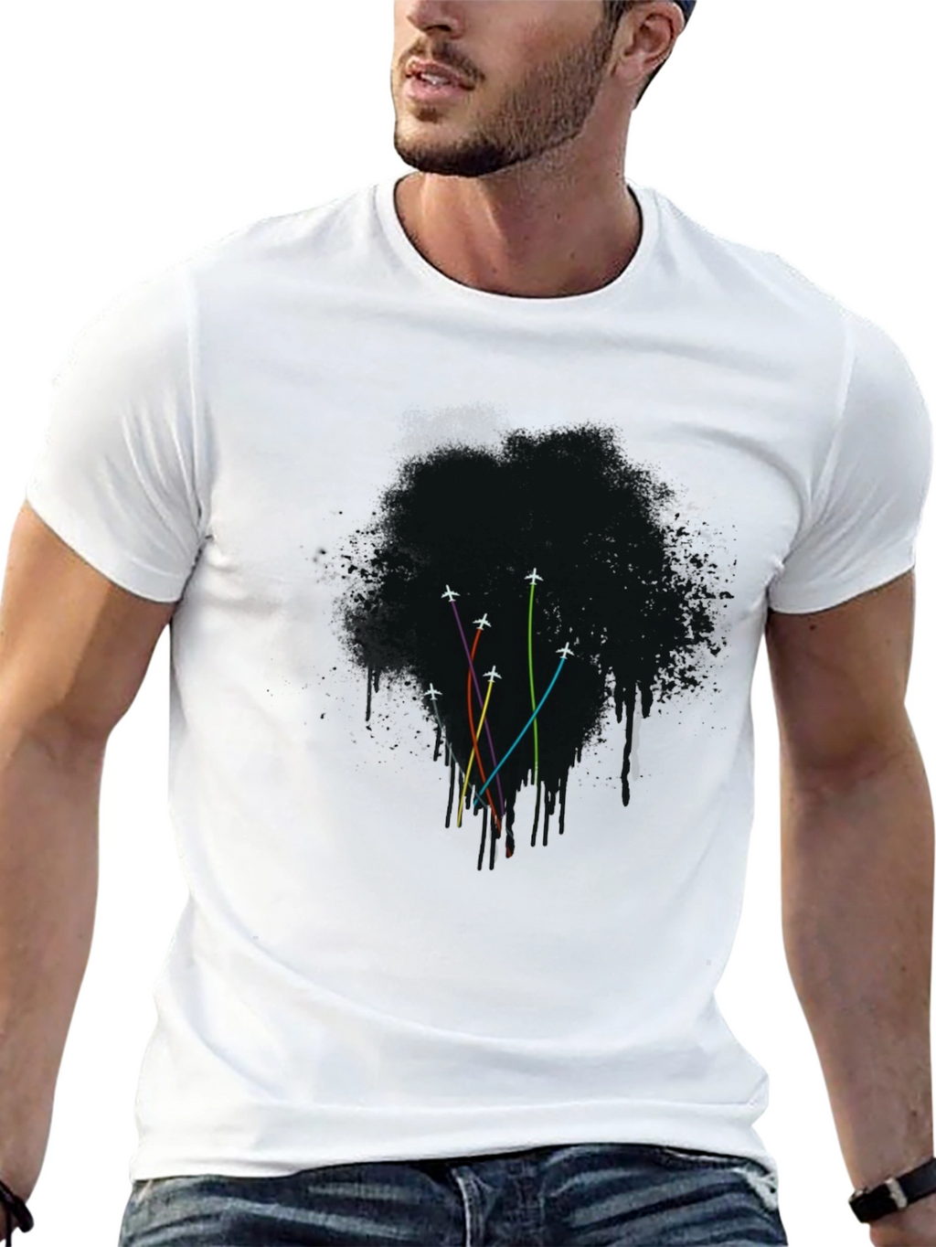 Mens Black Airplane Trail Graphic Tee