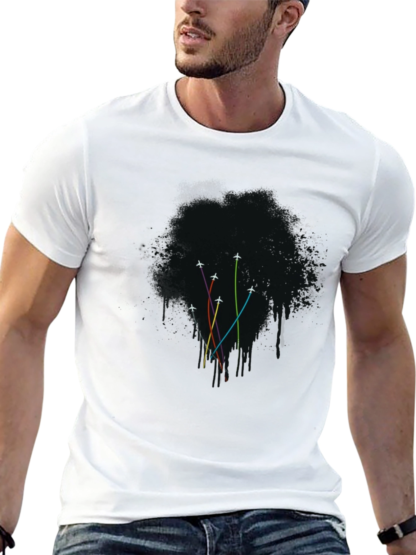 Mens Black Airplane Trail Graphic Tee