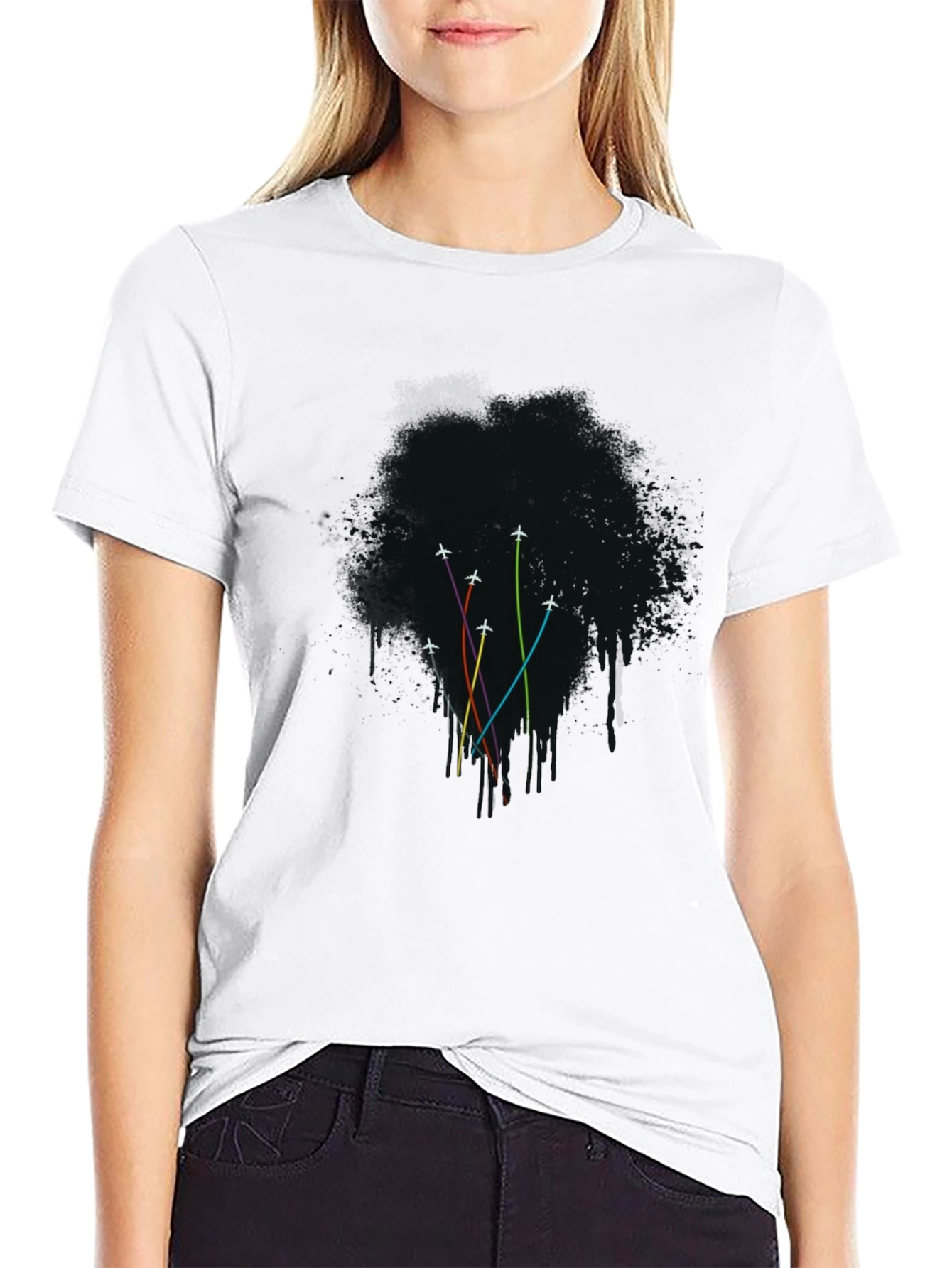 Mens Black Airplane Trail Graphic Tee