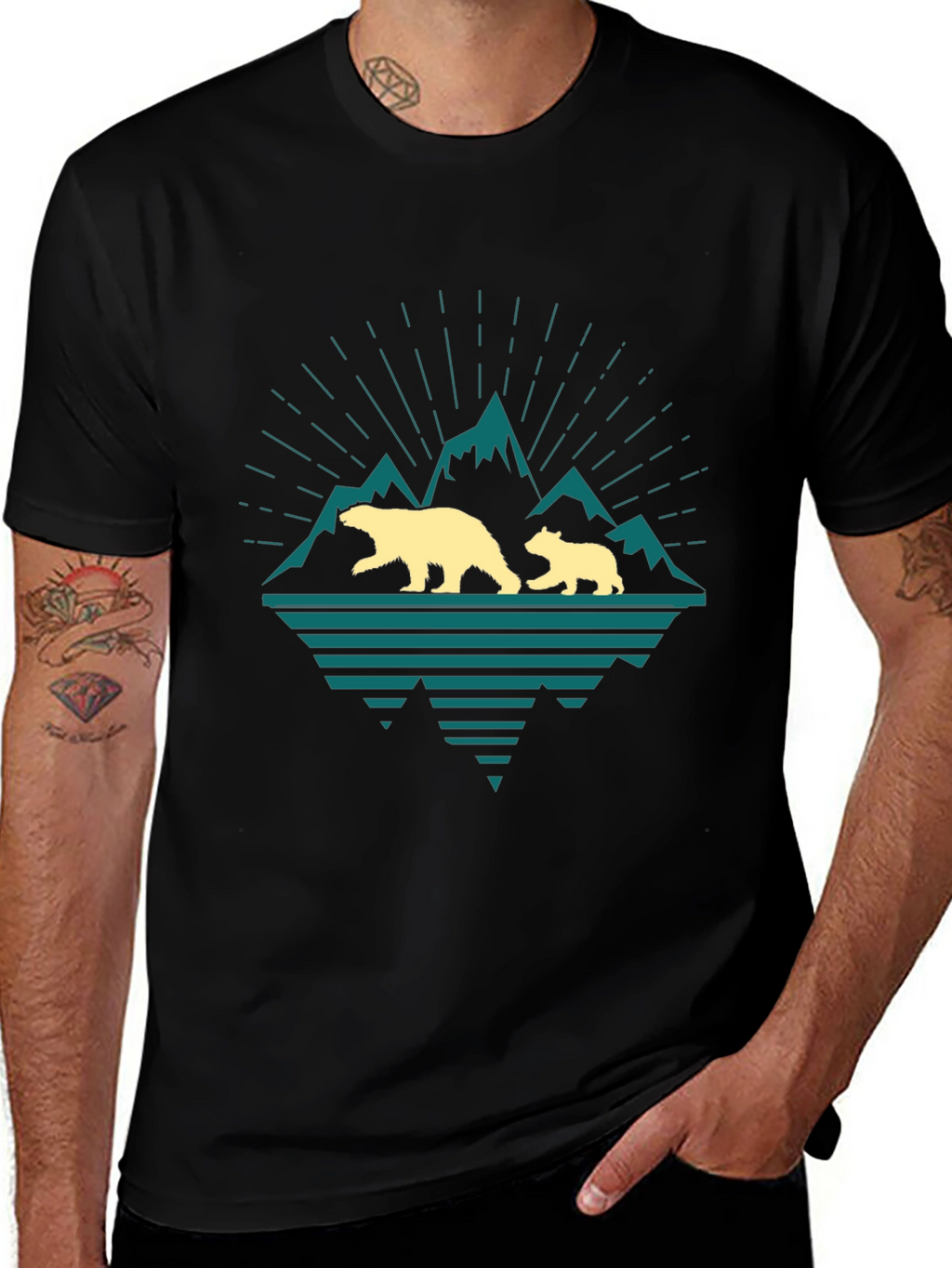 Bear Family Mountain Graphic T-Shirt