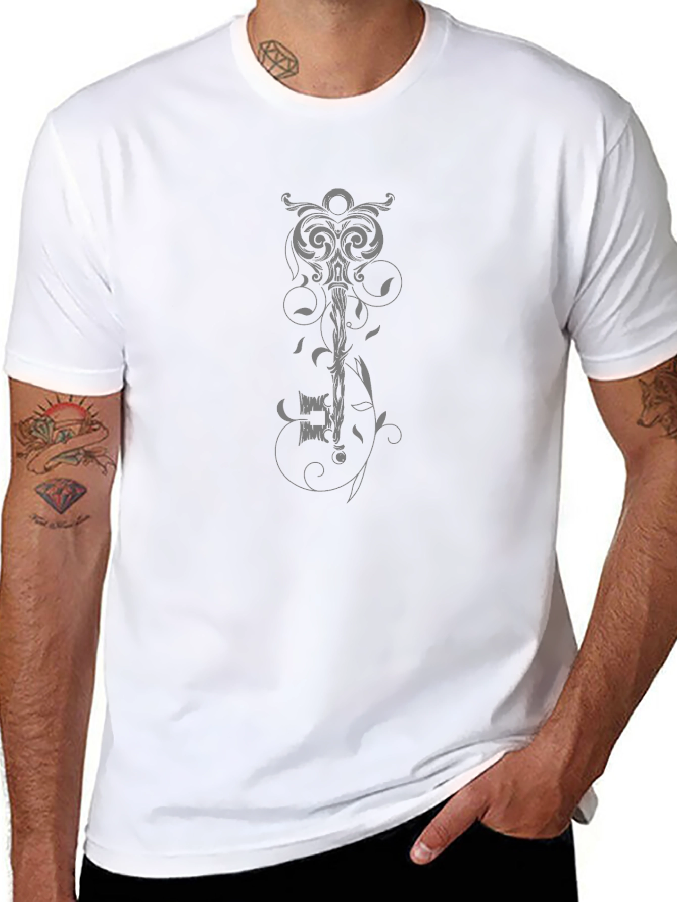 Ornate Key Graphic Black T-Shirt