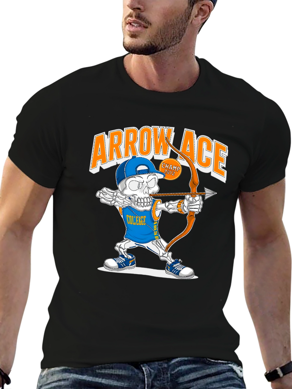 Arrow Ace College Skeleton Archer Graphic T-Shirt