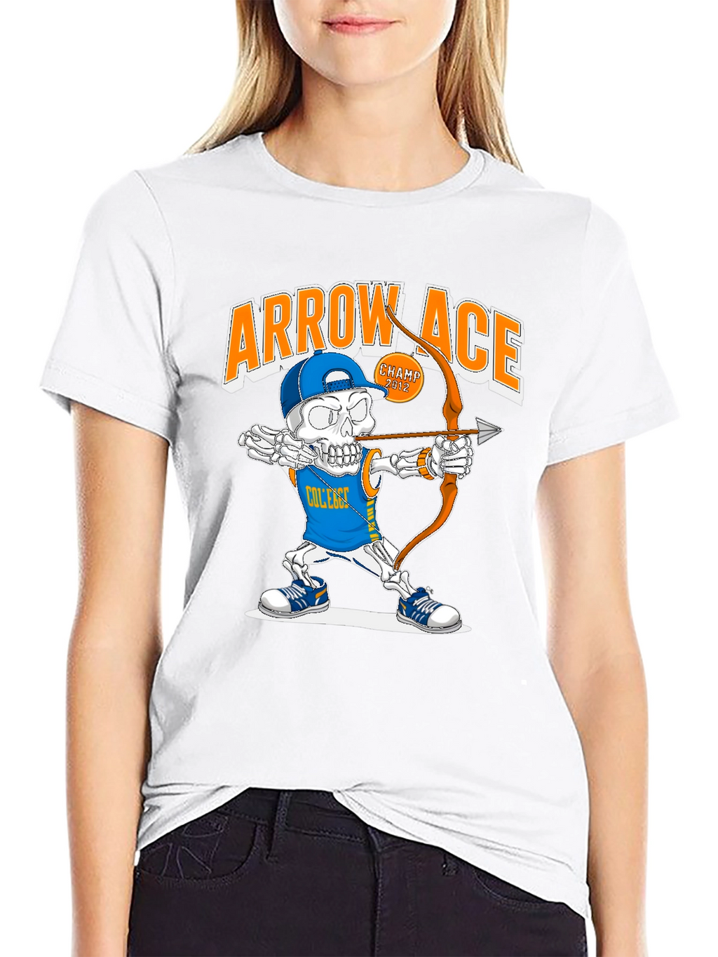 Arrow Ace College Skeleton Archer Graphic T-Shirt