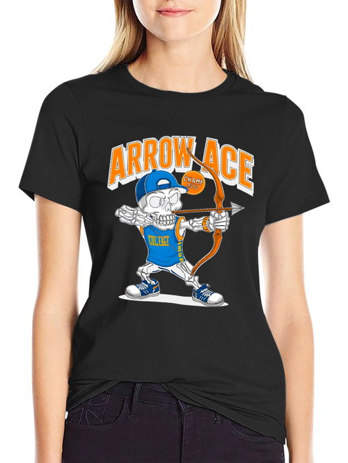 Arrow Ace College Skeleton Archer Graphic T-Shirt