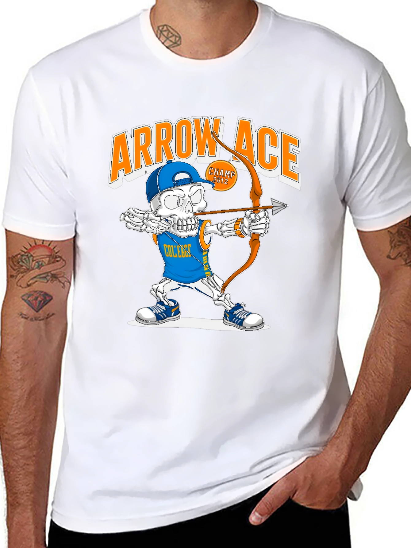 Arrow Ace College Skeleton Archer Graphic T-Shirt