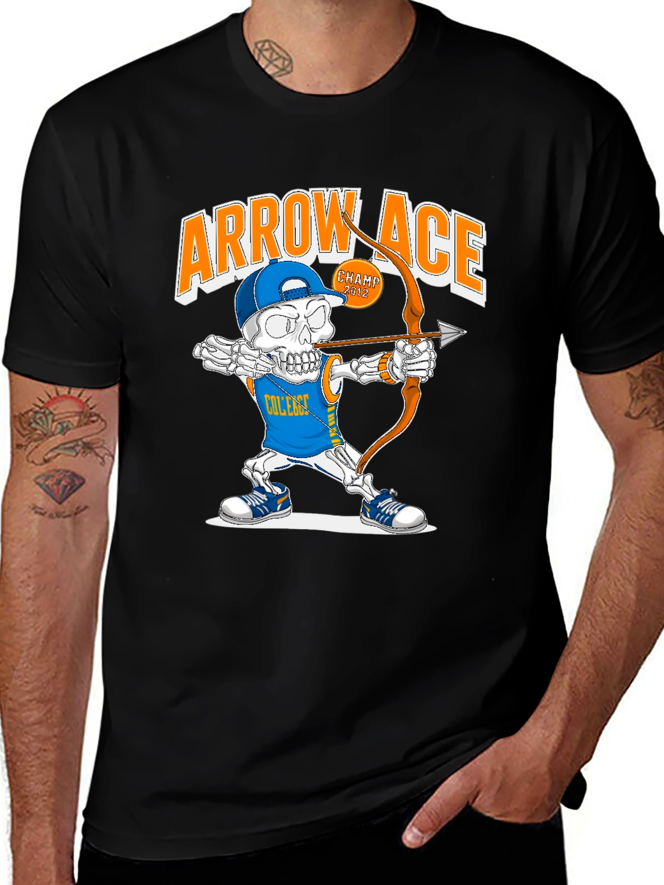 Arrow Ace College Skeleton Archer Graphic T-Shirt